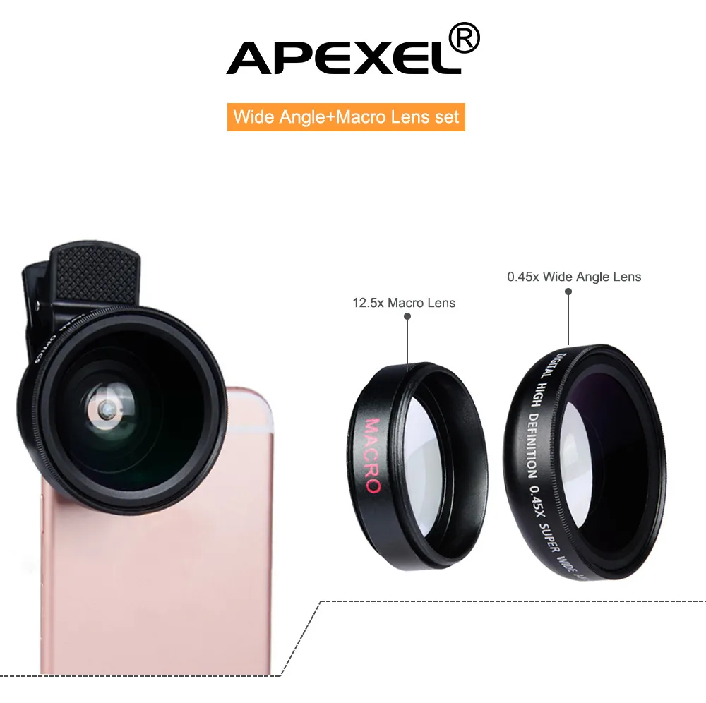 Apexel 2 In 1 Professional Hd Camera Lens Kit 0 45x Super Wide Angle 12