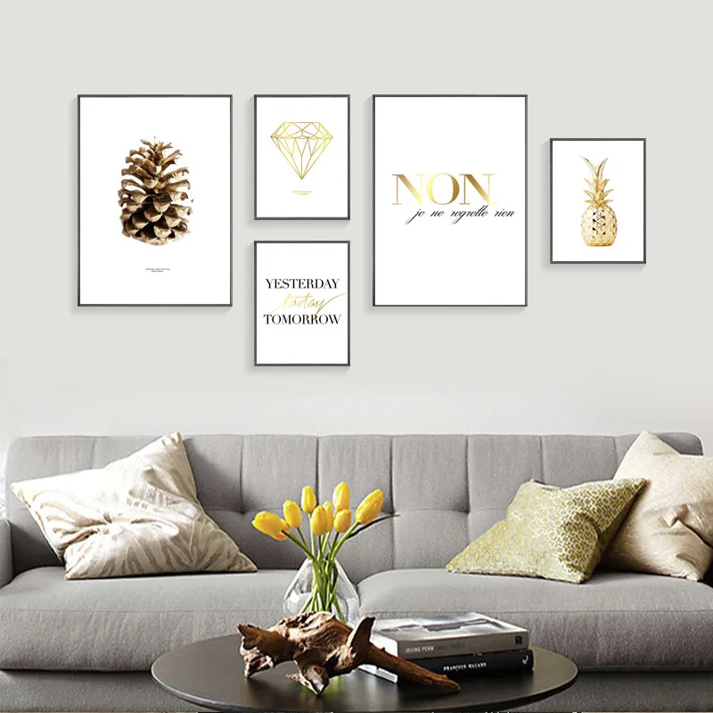 Nordic-Poster-Wall-Frame-Gold-Cactus-Posters-And-Prints-Pineapple-Wall-Art-Canvas-Painting-Wall-Pictures