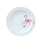 Flamingo pattern round custom printed plate nordic fine dinnerware ceramic porcelain plates