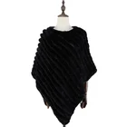 Factory Wholesale Knitted Faux Fur Poncho Female Fake Rex Rabbit Fur Thick Shawl