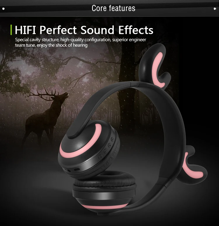 Cute Little devil led Bluetooth v4.2 Stereo Flashing Glowing headphones Gaming Headset Earphone