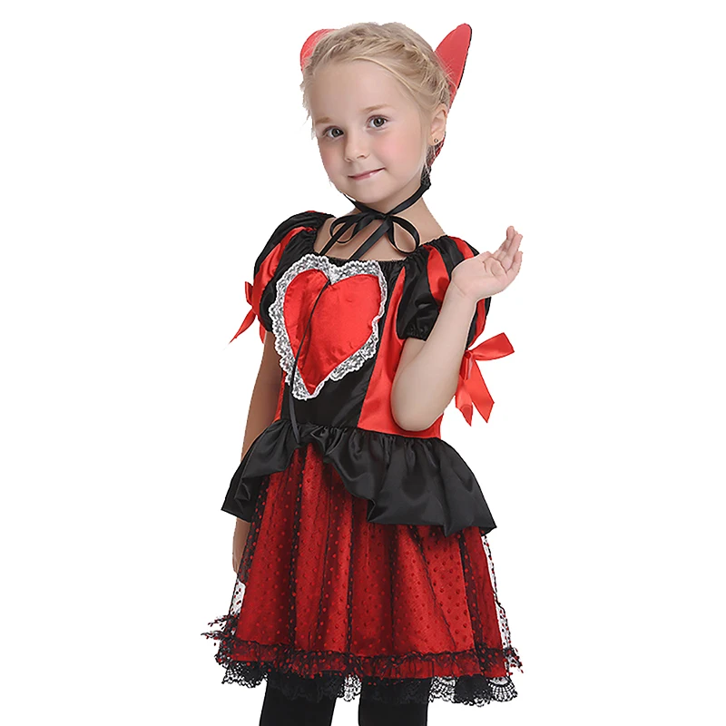 Las niñas vestido de Halloween vampiro traje niños Cosplay disfraz de la reina de corazones Cosplay ropa trajes de Carnaval para niños XQ1292