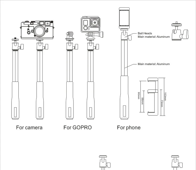 2014 Deluxe Camera compatible selfie tongsis monopod with bluetooth