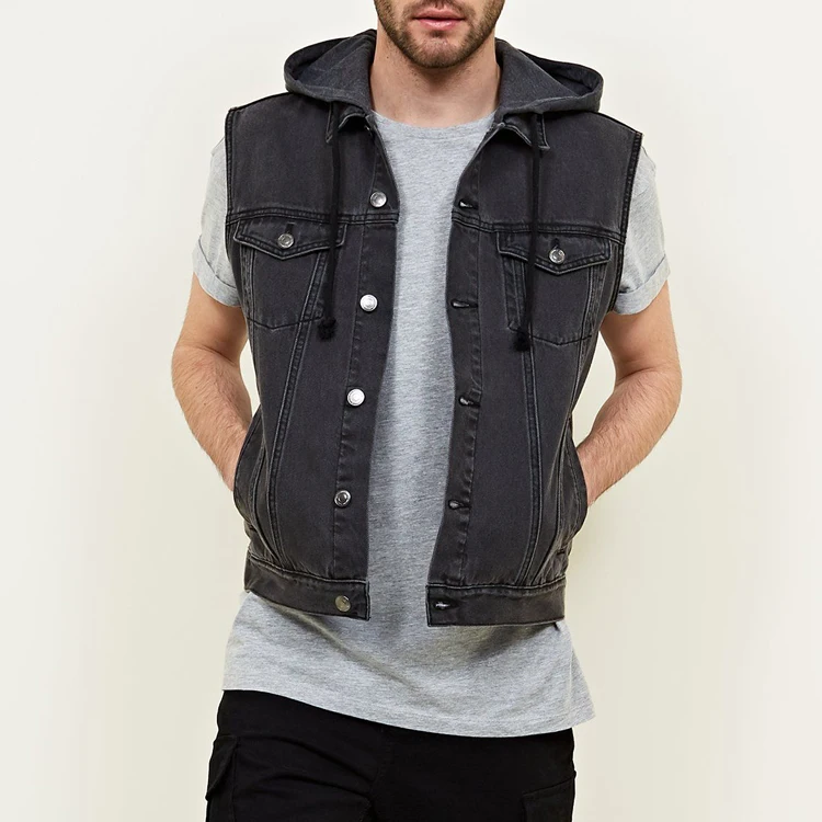 men's sleeveless hooded denim jacket