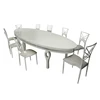 Furniture restaurant white dining table set 8 chairs stainless steel oval dining room banquet wedding table designs