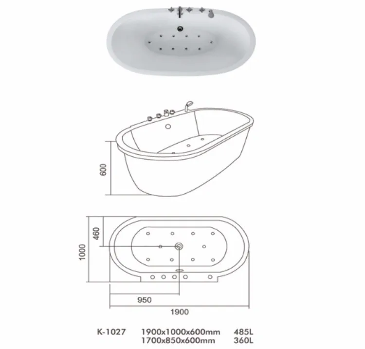 Bathroom tub oval shaped jet whirlpool bathtub Acrylic material solid tray Massage Bathtub