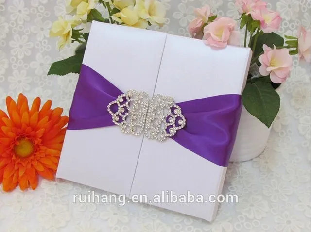 hot sale luxury silk box wedding invitation cards with ribbons