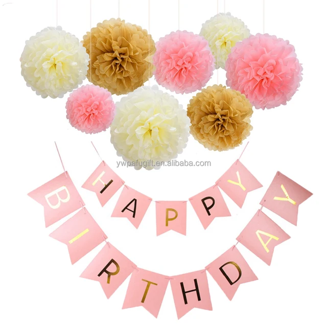 birthday party supply fish tail banner paper pom poms
