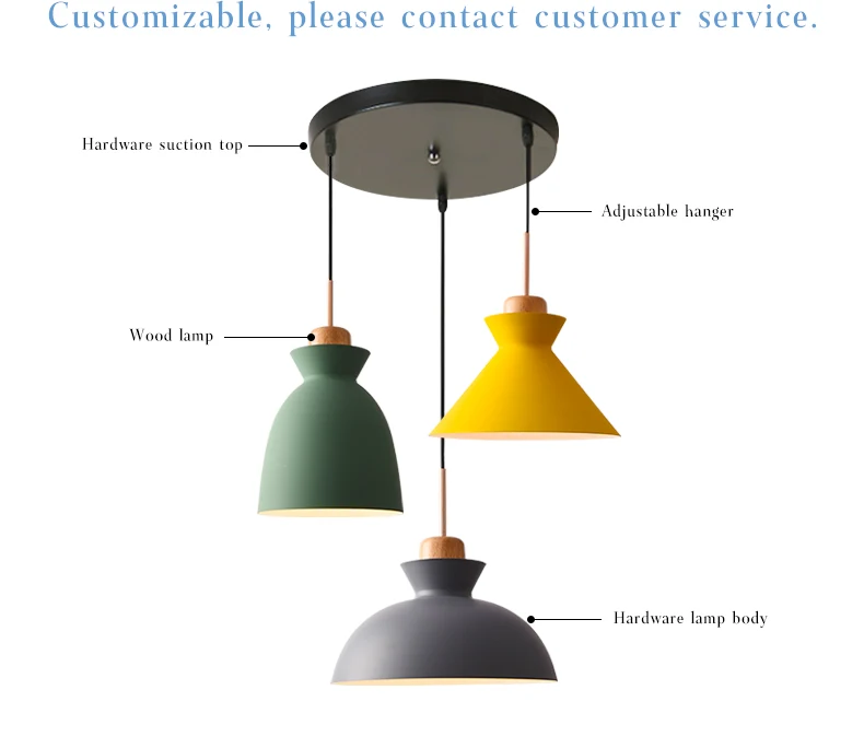 Grey Powder Coated Wood Decor Pendant Lamp Nordic Hanging Lamp