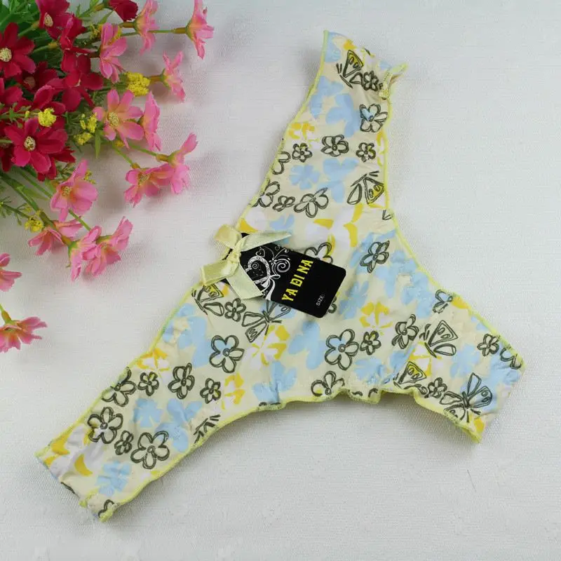 Stock Hot Female Free Size Yellow Thong G-string Cotton Sey Underwear Women's Panties Low Waist V-string Lingerie Intimates Thon