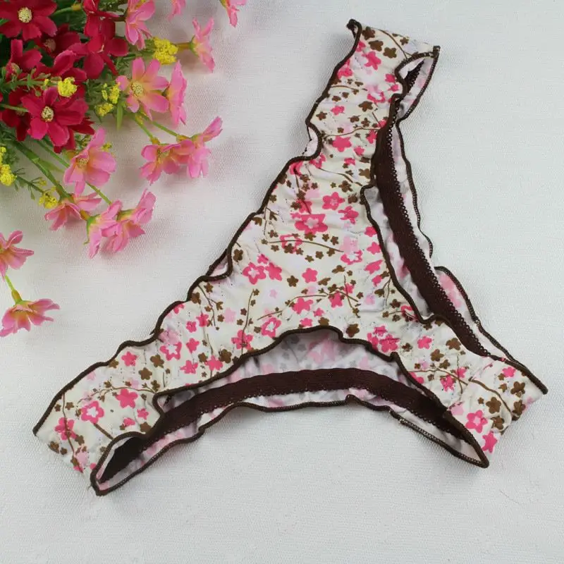 Stock 2016 Sale beige pink flower Women Underwear Thongs Ladies Briefs Factory Direct Wholesale Sey Cute Cotton Women's Panties