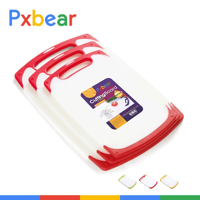 3-piece dishwasher safe plastic cutting board set with non-slip