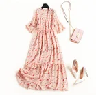 European and American floral high-waisted a-line long chiffon commuter style spring 2019 new dress