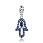 SCC084 Vintage 925 Sterling Silver Blue Clearly CZ Evil Eye Hand Pendant