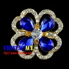 2.7cm Gold toned royal blue wedding jewel rhinestone brooch, crystal napkin ring flower design