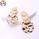 ELX-01009 18k gold plated brass flat big round earring designs latest geometric earrings stud
