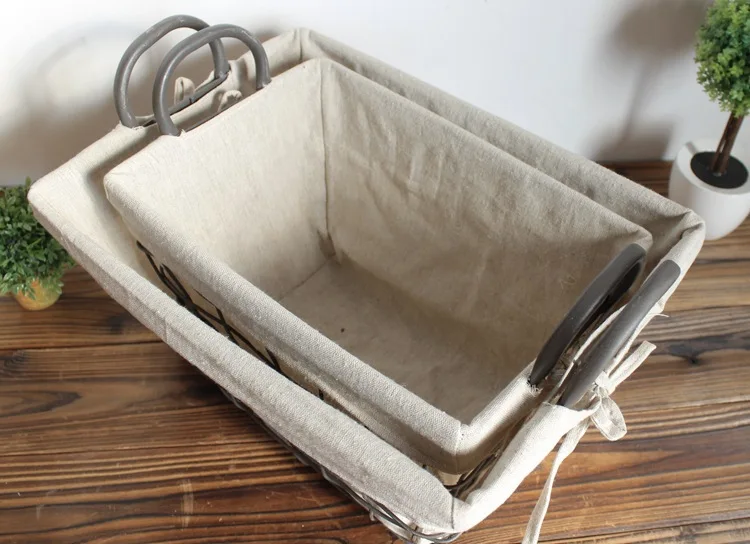 Metal wire and linen bag magazine Baskets, concise style