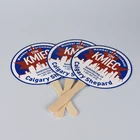Paper Fan Promotion Gifts Custom Print Paper Board Fan Mini Long Wooden Handle Paper Hand Fan For Advertising