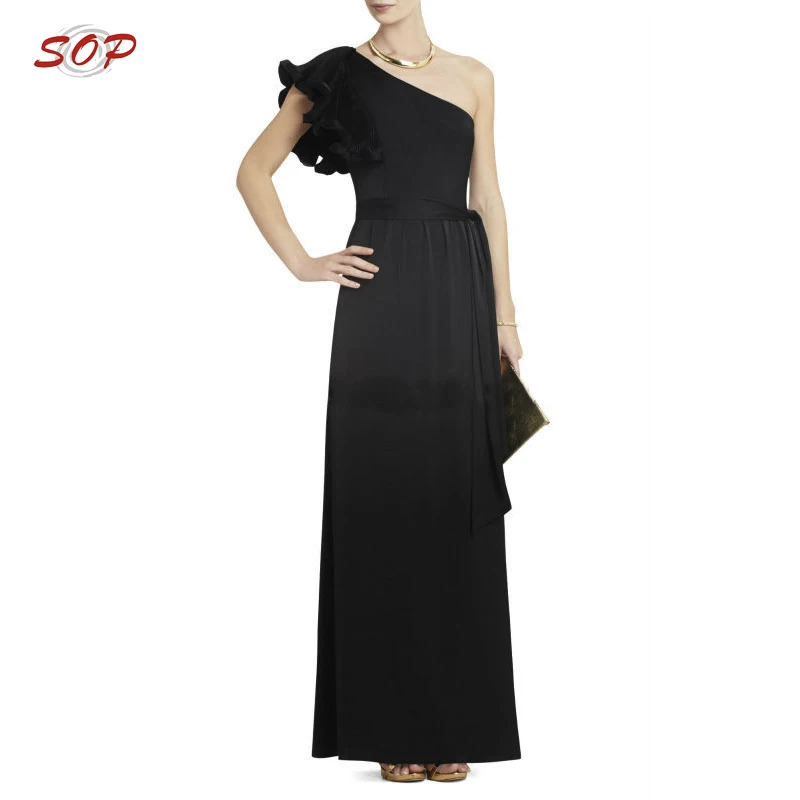 Unique One Shoulder Women Long Formal Evening Western Dress Ladies