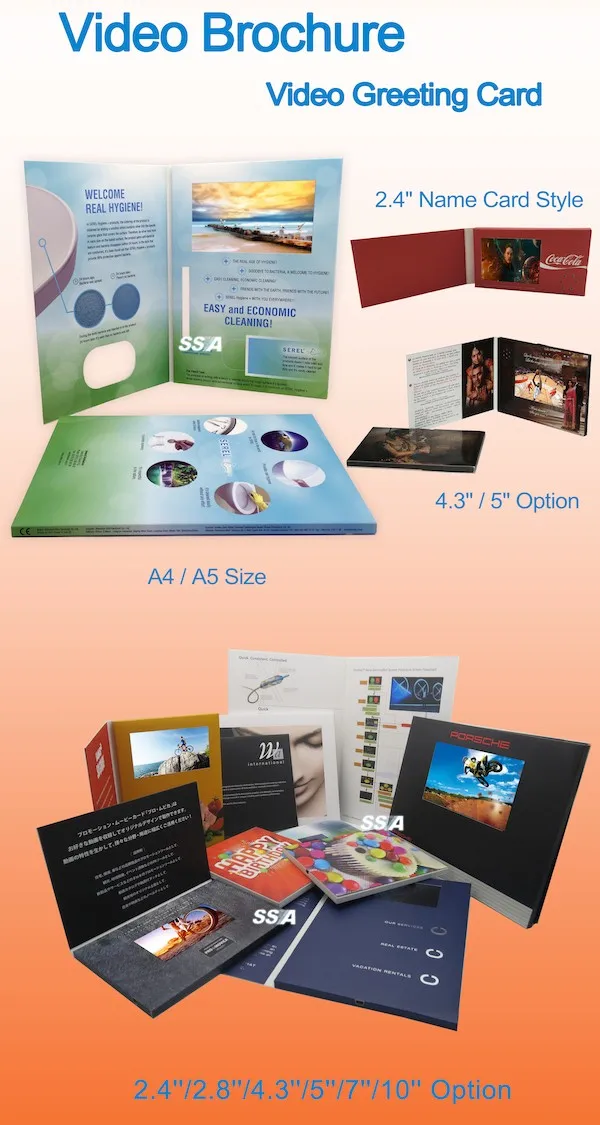 2.4、4.3、5,7インチhdデジタルタッチスクリーンカスタマイズされたカラフルな印刷祭りビデオパンフレット仕入れ・メーカー・工場