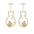 E1903211 xuping cute animal cat and fish women earring jewelry, 14k color pearl dangle fashion earring