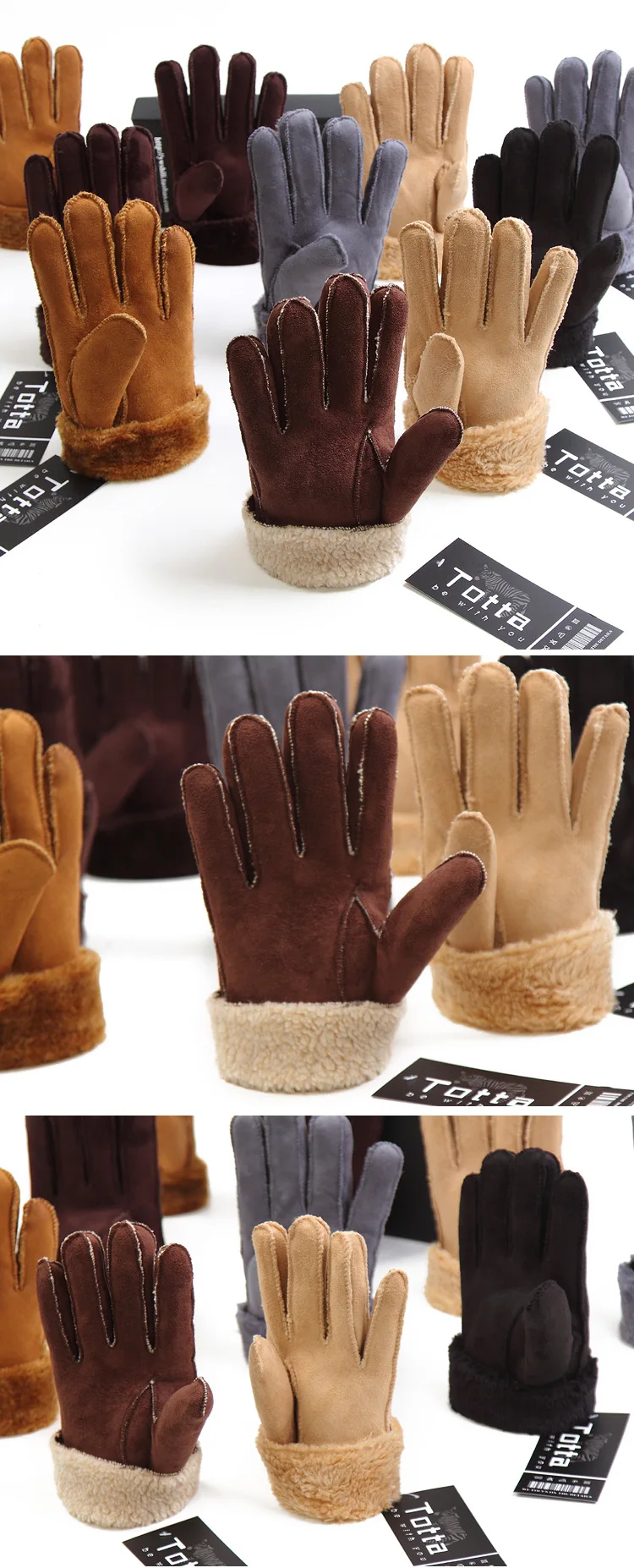 cotton gloves for men fashion winter gloves men women winter fur velvet thick couple warm faux leather gloves Outdoor Five Finger Wrist Mittens brown leather driving gloves