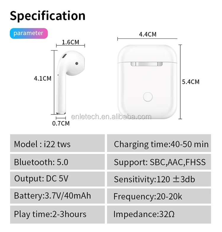 Original i22 tws bluetooths 5.0 wireless earphones touch control stereo pops up earbuds i22tws pk w1 chip 1:1 tws i100 i200 - ANKUX.COM
