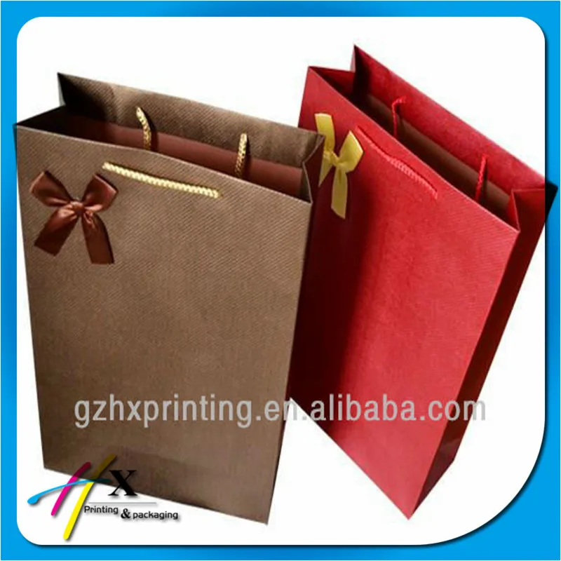 kraft paper gift bag with ribbon,paper packaging bag with handl