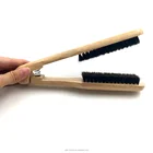 New arrival wood laser ceramic hair straighter brush in hair straightener boar bristle LCD hair straightening brush