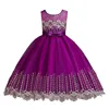 new fashion children clothes o-neck sleeveless golden embroidery bow girl dress lace tutu princess party kids girls dress