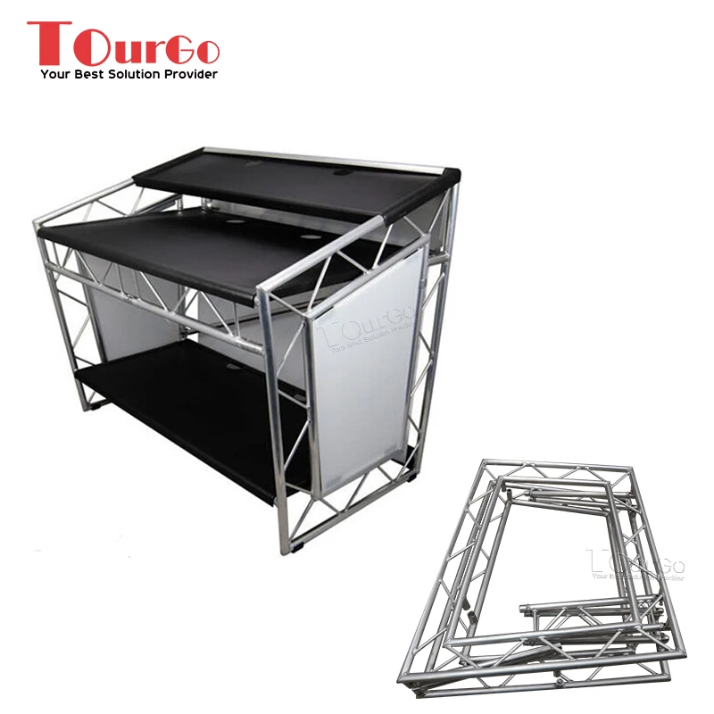 Tourgo Led Lighting Aluminum Dj Booth Folding Dj Desk Portable Dj