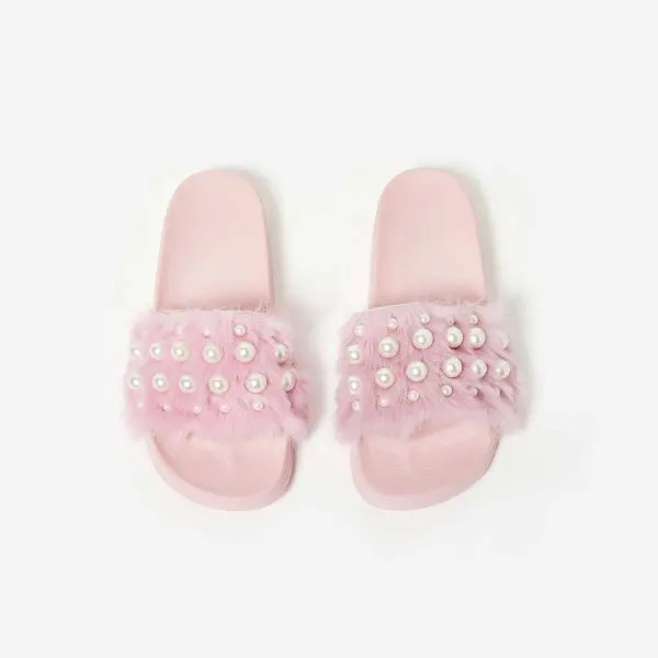 fluffy slippers roze