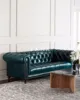 American Countryside Style Small Green Real Leather Chesterfield Sofa Living Room Furniture
