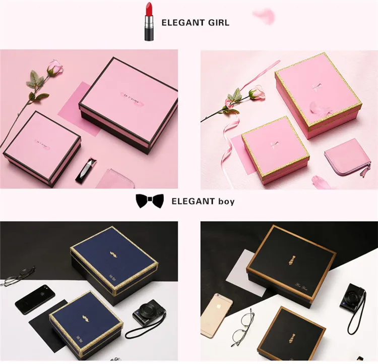 pink design wedding favor paper gift box with golden edge