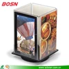 Graceful acrylic 4 side rotating table tent sign display holder perspex menu stand with black base