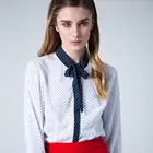 Work Wear Women Shirt Chiffon Blusas Femininas Tops Elegant Ladies Formal Office Blouse with contrasting ribbon bow