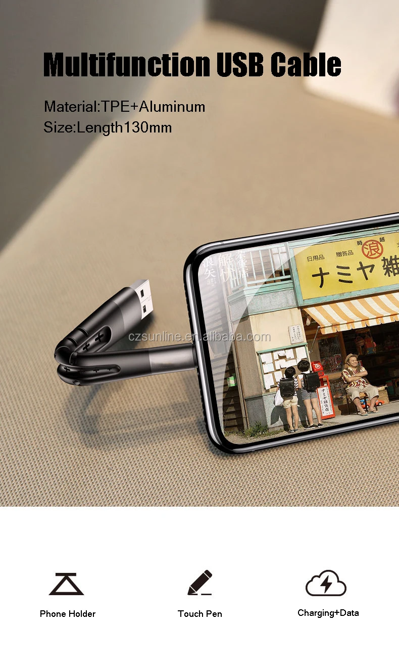 SUNLINE 2018 Newest 3in1 Function Usb Cable With Charging Mobile Phone Holder And Stylus Pen For Smart Phone Micro 8pin Type C - ANKUX.COM