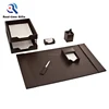 Luxury Brown Business Table Organizer 6 Pieces Faux Leather Office Desk Set