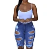 2019 Wholesale Cheap Blue Destroyed Bermuda Denim Jeans Shorts For Women