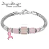 Silvertone Inspirational Pink Crystal Ribbon Breast Cancer Awareness Bangle Bracelet