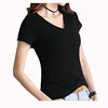 Women'S Ladies Stretch Athletic Fit Black Fitted Short Sleeve Promotion Cotton V Neck T Shirt