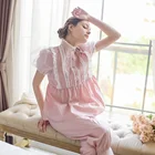 Girls pink lace cute sleepwear nighty women thick spring sleeping pajamas set