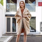 New Fashionable Style Winter Warm Thicken Turn-down Collar Lambwool Coat Long Loose Faux Fur Jacket Women