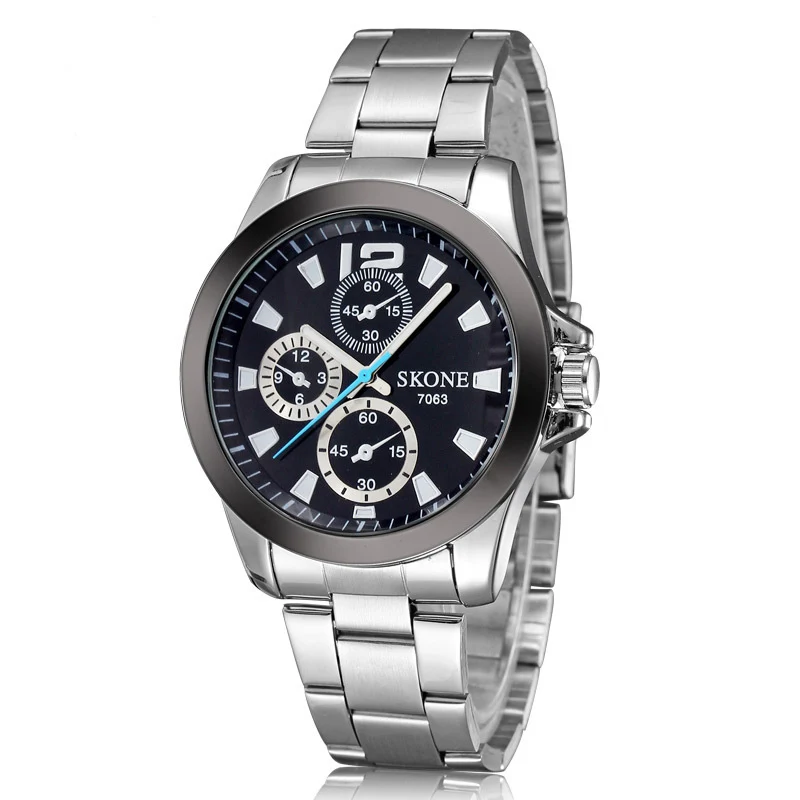 2015 New Arrival SKONE Brand Luxury Men Quartz Watch Dial Luminous Watches Brief Elegant Mens Watch Stainless Steel