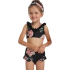 2 Pcs Children Cute Kids Swimwear Solid Lace Baby Swimsuit Flowers