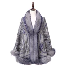 Yiwu New Fashion Women 2 Colors Warm Fan With Real Fox Fur Collar And Hem Cuff Real pashmina Cashmere scarf wrap Shawl