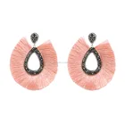 Coral silk pave rhinestone teardrop tassel Earrings for girl