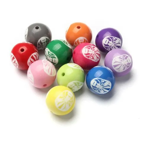 2015 Fashion 20mm Mixed Color Face Mask Pattern Printed Acrylic Chunky Beads Bubblegum Necklace Beads Wholesale 100Pcs/lot DIY