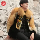 Hot high quality fashion winter mens real sheep fur coat with big fox collar
