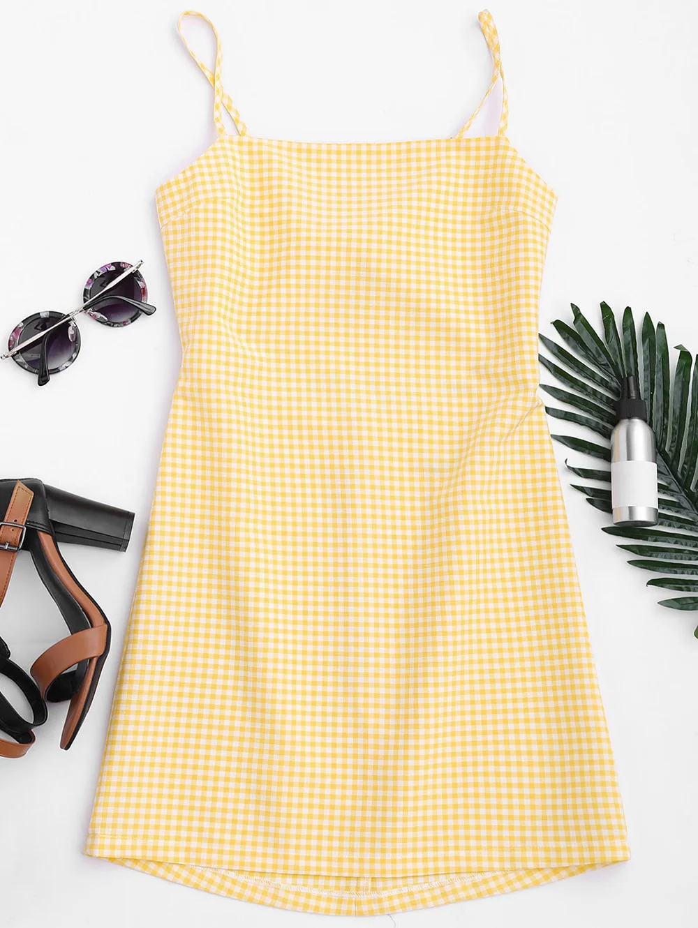 AZULINA Women Sexy Summer Beach Dress Cut Out Sleeveless Spaghetti Strap Sweet Plaid Bow Tie Back Mini Dress Sundress vestidos 1
